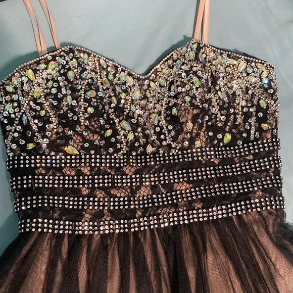 Blondie Nites | Dresses | Blondie Black And Nude Rhinestoned Homecoming  Prom Dress | Poshmark